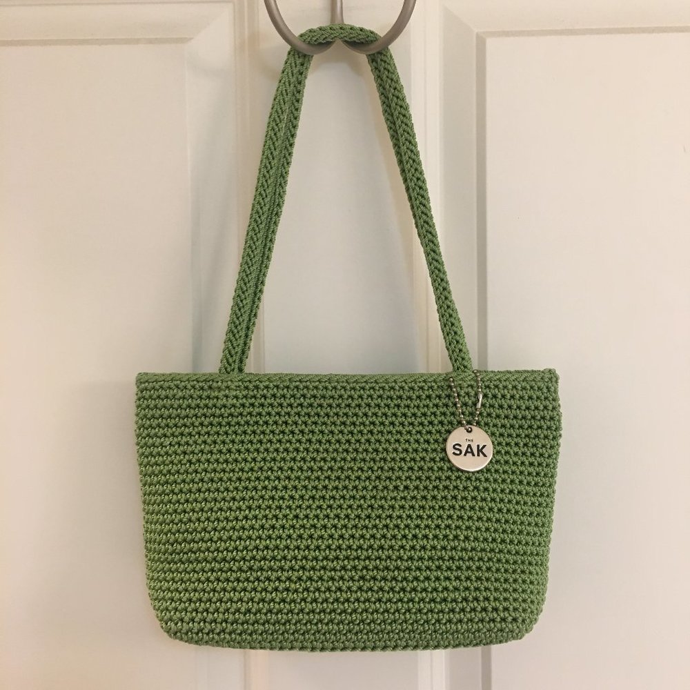 The Sak crocheted mini purse in spring green